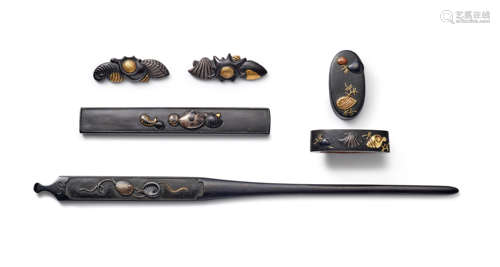 A Goto-school yondokoromono (set of kozuka, kogai, fuchi-gashira, and menuki) Momoyama (1573-1615) or Edo (1615-1868) period, 17th to 19th century