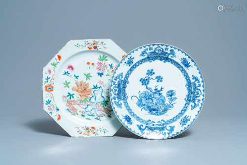 A Chinese octagonal famille rose dish and another in