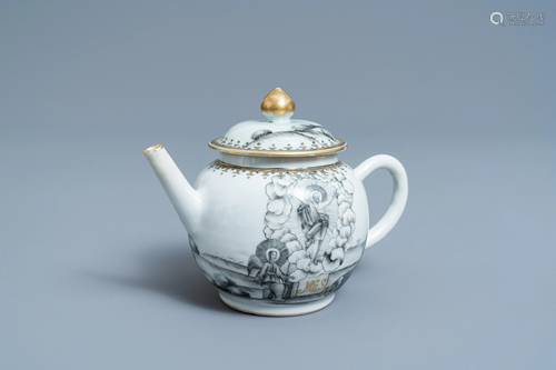 A Chinese grisaille and gilt 'Resurrection' teapot and