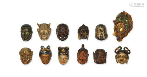 Kano Tessai (1845-1925) and others A group of twelve mask netsuke Meiji (1868-1912) or Taisho (191201926) era, 19th/20th century