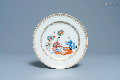 A Chinese famille rose bianco sopra bianco plate,