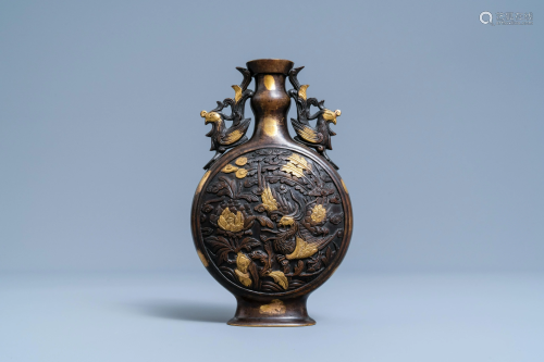 A Chinese gold-splashed bronze 'phoenix' vase, Qianlong