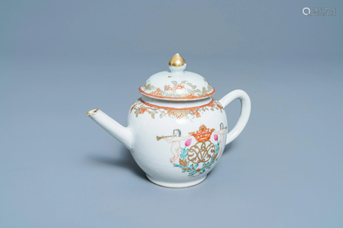 A Chinese famille rose teapot and cover with a crowned