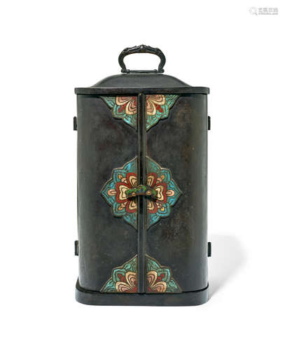 A large bronze and enamel zushi (portable shrine) Meiji era (1868-1912), late 19th century