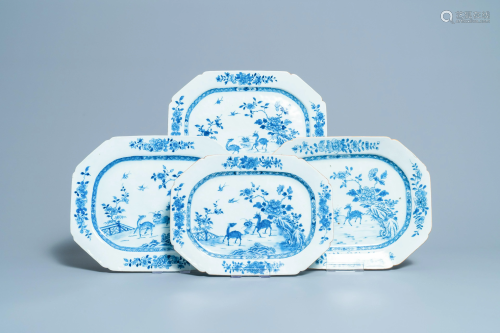 Four Chinese blue and white octagonal 'deer' dishes,