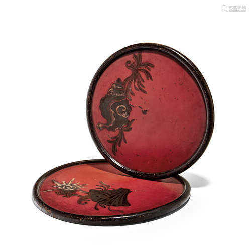 A pair of circular negoro-style trays Edo period (1615-1868), 17th/18th century