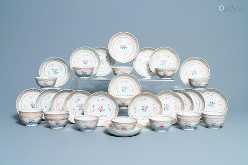 Seventeen Chinese famille rose cups and nineteen