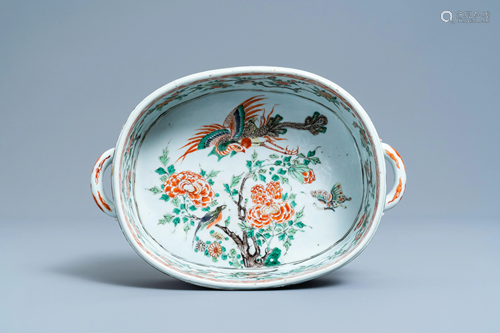 An oval Chinese famille verte 'phoenix' basin, Kangxi