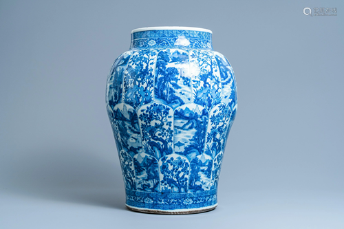 A massive Chinese blue and white vase with floral and