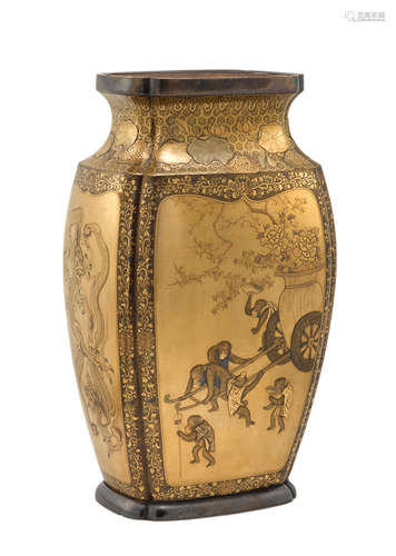 A silver mounted lacquer vase Meiji era (1868-1912), late 19th century