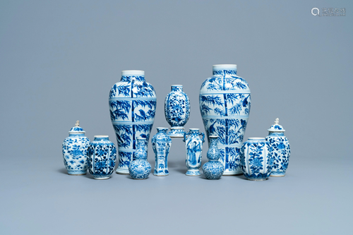 A collection of Chinese blue and white vases, Kangxi