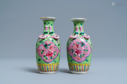 A pair of Chinese famille rose vases for the Straits or