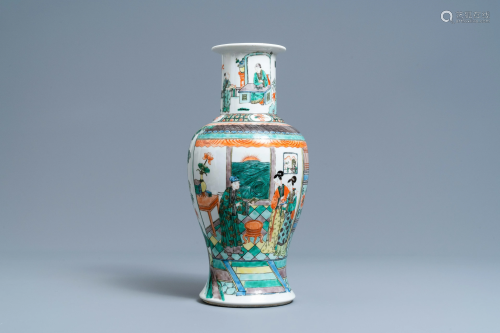 A Chinese famille verte vase with figurative design,