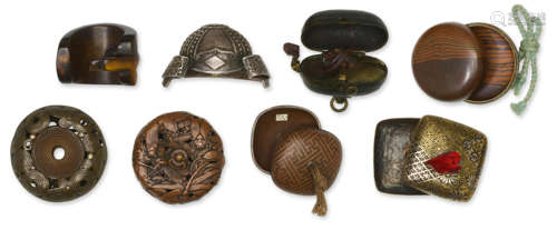 A group of seven metal netsuke and an ox-horn netsuke Edo period (1615-1868) or Meiji era (1868-1912), 19th/20th century