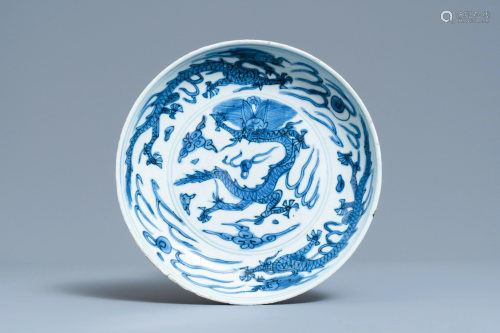 A Chinese blue and white 'dragon' dish, Wanli