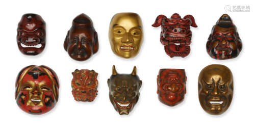 A group of ten wood and lacquered wood netsuke Edo period (1615-1868) or Meiji era (1868-1912), 19th/20th century