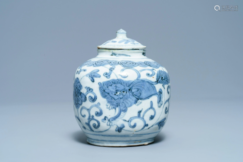 A Chinese blue and white 'Buddhist lions' vase and