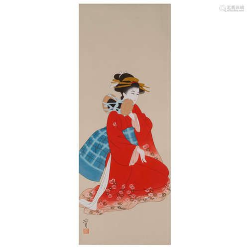 POSSIBLY BY MUTA SHUGETSU Beauty with Drum Showa (1926-1989) era, mid 20th century