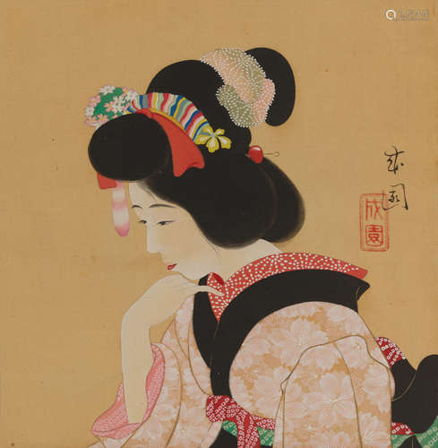 SHIMA SEIEN (1892-1970) Pensive Beauty Taisho (1912–1926) or Showa (1926-1989) era, 1920s-1930s