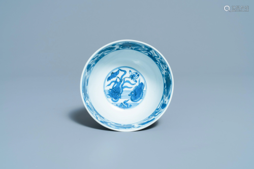 A rare Chinese blue and white 'Mandarin ducks' bowl