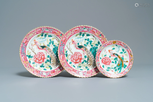 Three Chinese famille rose plates for the Straits or