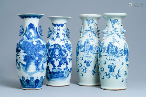Four Chinese blue, white and celadon-ground vases, 19th