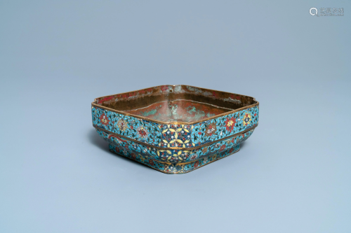 A Chinese square cloisonnŽ bowl, Ming