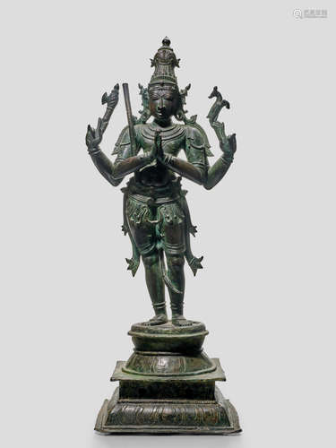 A COPPER ALLOY FIGURE OF ADIKARA NANDI TAMIL NADU, NAYAK PERIOD, 17TH CENTURY