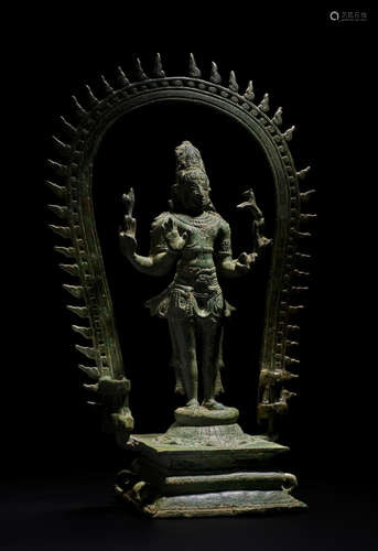 A COPPER ALLOY FIGURE OF SHIVA CHANDRASHEKHARA TAMIL NADU, CHOLA PERIOD, CIRCA 1100