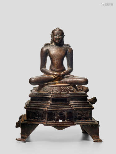 A COPPER ALLOY FIGURE OF RISHABHANATHA KARNATAKA, CIRCA 9TH CENTURY