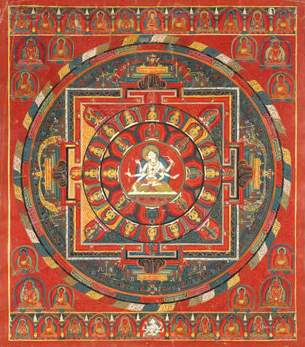 A THIRTY-THREE-DEITY USHNISHAVIJAYA MANDALA TIBET, NGOR MONASTERY, CIRCA 1500-50