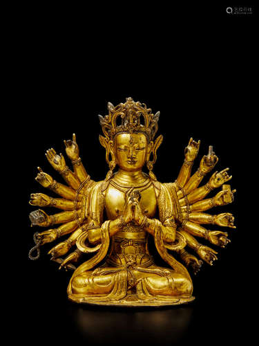 A GILT COPPER ALLOY FIGURE OF CUNDI (ZHUNTI GUANYIN) LATE MING/EARLY QING DYNASTY, 17TH CENTURY