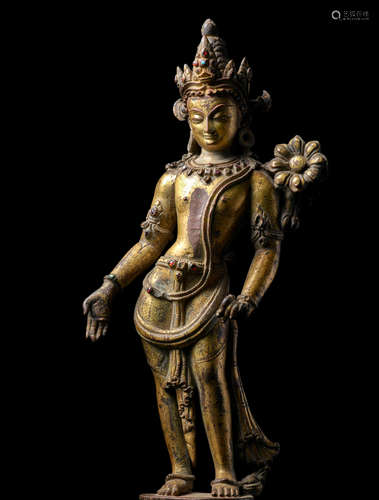 A GILT COPPER ALLOY FIGURE OF LOKESHVARA PADMAPANI NEPAL, 13TH CENTURY