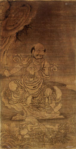 A THANGKA OF ARHAT NAGASENA SCHOOL OF CHOYING DORJE, EASTERN TIBET OR YUNNAN PROVINCE, 17TH/18TH CENTURY