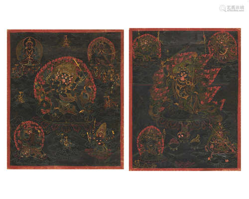 A PAIR OF BLACKGROUND THANGKAS OF HAYAGRIVA AND VAJRAKILA TIBET, 19TH CENTURY