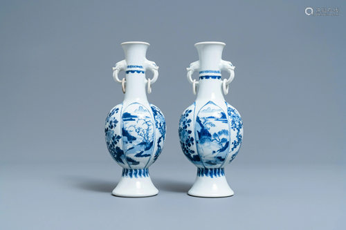 A pair of Chinese blue and white vases with elephant