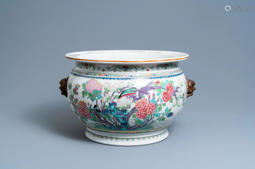 A large round Chinese famille rose-style jardinire,