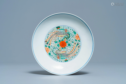 A Chinese famille verte 'double phoenix' plate,