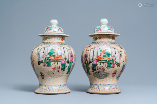 A pair of Chinese Nanking famille rose crackle-glazed