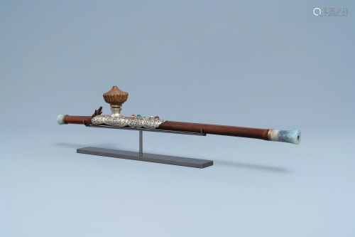 A Chinese bamboo, jadeite and Yixing stoneware opium