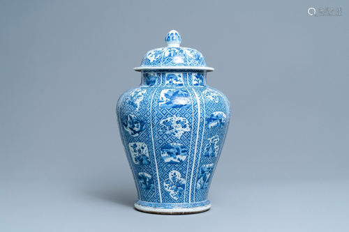 A large Chinese blue and white vase and cover, Kangxi