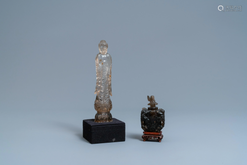 A Chinese carved rock crystal figure of Buddha and a