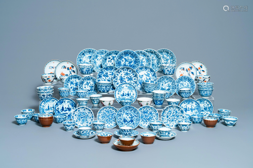 A large collection of Chinese blue and white cups and