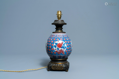 A Chinese blue, white and copper red gilt bronze