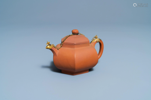 A Chinese gilt-mounted Yixing stoneware teapot and