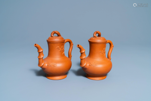 A pair of Chinese Yixing stoneware teapots and covers,