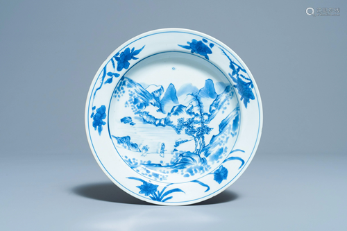 A Chinese blue and white 'Master of the Rocks' plate,