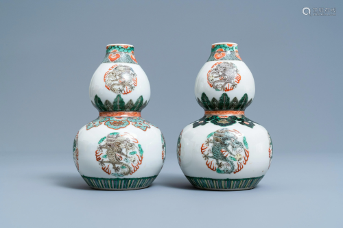 A pair of Chinese famille verte double gourd 'dragon'