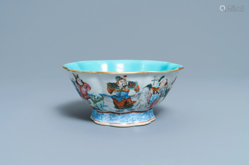 A lobed Chinese famille rose bowl, Tongzhi mark and of