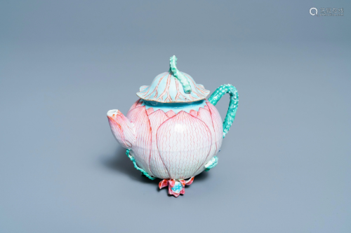 A Chinese famille rose 'lotus' teapot and cover,